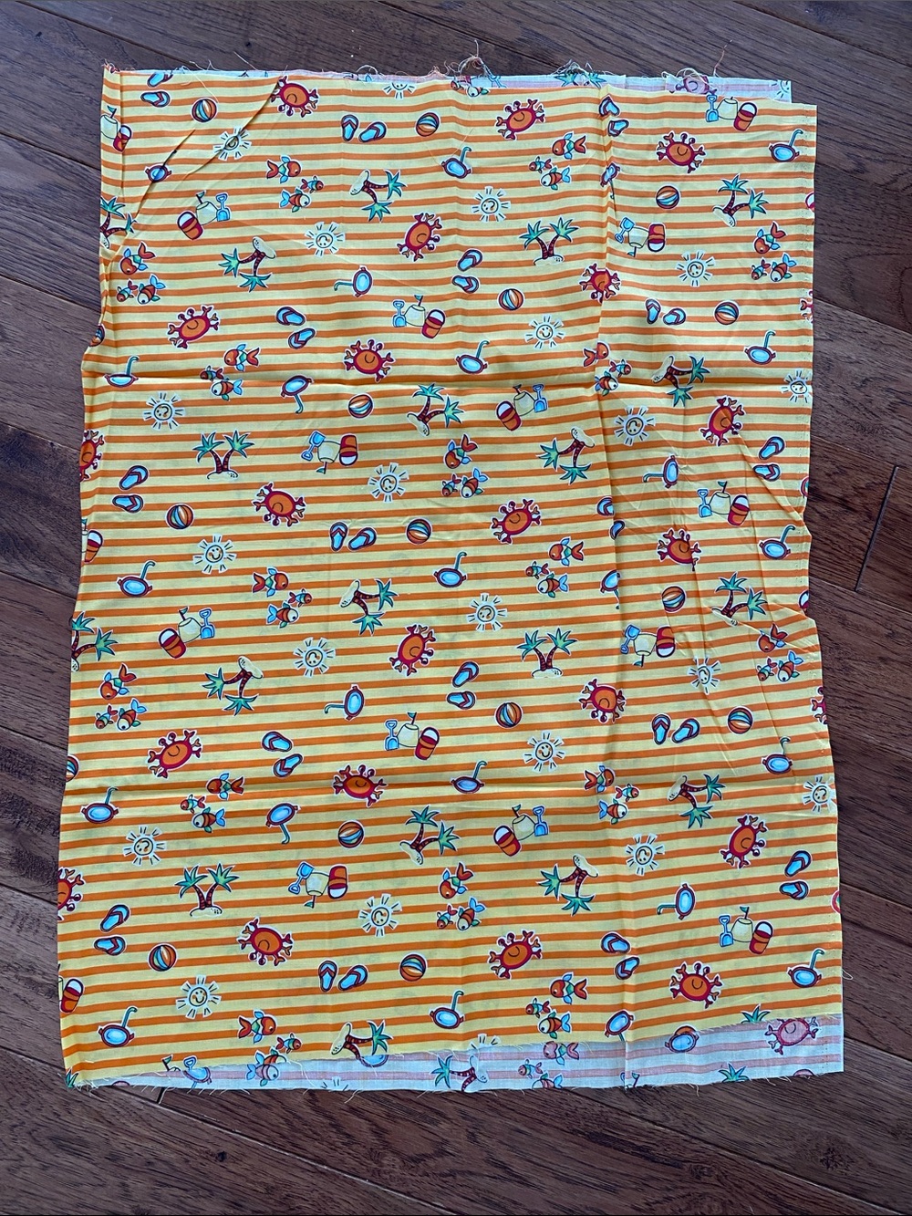 Sunny Striped Beach Print Fabric Panel - Yellow Orange